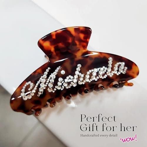 Personalized Colorful Name Hair Claw Clips for Women,Custom Hair Clips with Diamond,Cute Hair Accessories 4",Handmade Rhinestones Hair Clamp Gifts for Mom,Bride,Wife,Bridesmaid,Couples(Tortoise) thumbnail 8
