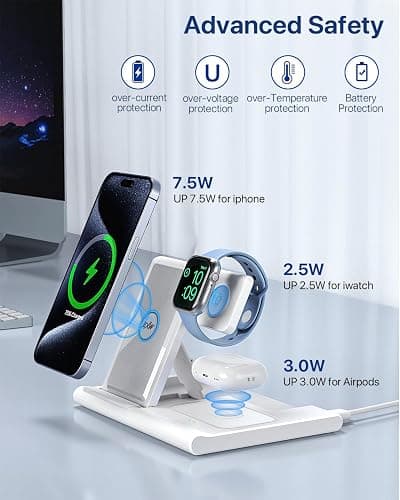 Wireless Charger,Foldable 3 in 1 Wireless Charger Stand for Apple Watch,Airpods Pro/3/2,Fast Wireless Charging Station for iPhone 17/Air/16/15/14/13/12/11/XS/XR/X/8（No Plug Included) thumbnail 2