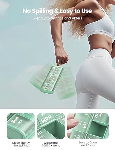 Weekly AM PM Pill Organizer 7 Day, Large 2 Times a Day Pill Box Case with Carry Handle, Moisture-Proof Desiccant & Secure Easy-Open Lids for Vitamins and Supplements thumbnail 5