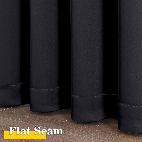 WelvetBLK Black Blackout Curtains for Bedroom Living Room 63 Inch Length 2 Panels Set, Soft Solid Room Darkening Thermal Insulated Window Treatments, Rod Pocket Dining Room Curtains, Black, 40"Wx63"L thumbnail 8