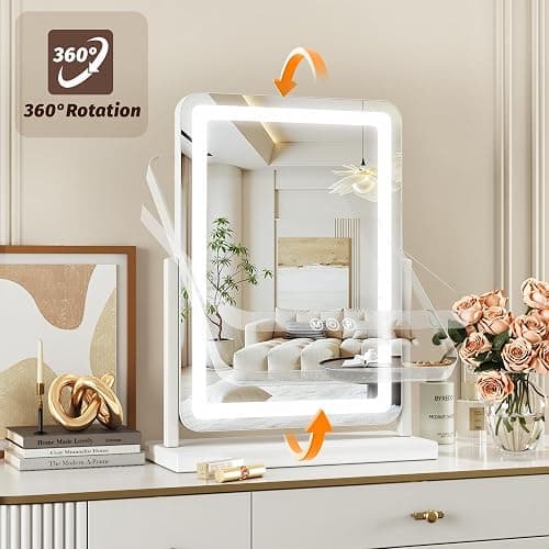 Novlux Vanity Mirror with Lights, 18"x13" Hollywood Lighted Makeup Mirror for Tabletop & Bedroom 3 Color Lighting Modes Smart Touch Control 360° Rotation Detachable thumbnail 9