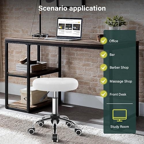 BFTOU White 6-Square Lattice PU Swivel Stool with Wheel for Work SPA Shop Massage Height-Adjustable and Cost-Effective Rolling Stool Chair thumbnail 3