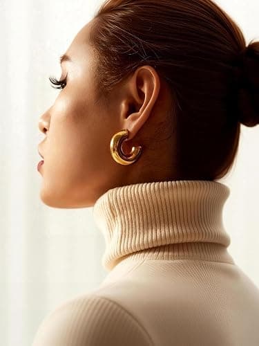 10 Pairs Chunky Gold Earrings for Women, Hypoallergenic Statement Hoops Earring for Multipack, Trendy Gold Chunky Hoop Earrings Jewelry for Gift thumbnail 3
