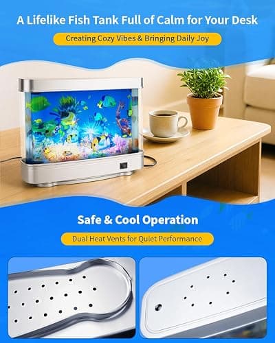 THOSOLTH Fake Fish Tank Lamp – Frutiger Aero Decor Artificial Fish Tank with Moving Fishes – Relaxing Fake Aquarium Light & Plug-in Night Light for Kids, Adults, and Home Décor thumbnail 6