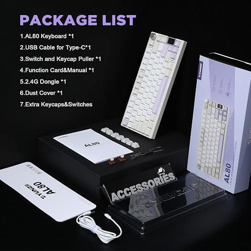 YUNZII AL80 Wireless Mechanical Keyboard,Full Aluminum CNC, Smart LCD Display,Hot Swappable Gasket Mount 75% Layout with Knob,BT/2.4G/USB-C,QMK/VIA Support for Win/Mac (Beige, Cocoa Cream V2 Switch) thumbnail 9