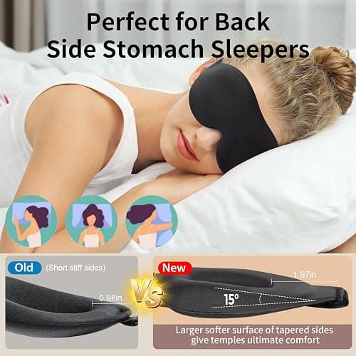 NEWVANGA Sleep Mask for Back and Side Sleeper, Block Out Light, Luxury Sleeping Eye Mask of 3D Night Blindfold, Zero Pressure Breathable Travel Eye Cover Black thumbnail 3