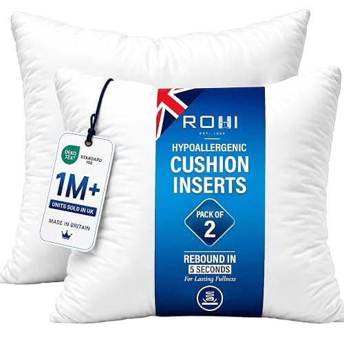 Rohi Set of 2 Hypoallergic Cushion Inner Pads (Pack of 2) 18" x 18" (45cm x 45cm) Cushion Insert Decorative Square Pillow Stuffer for Sofa Couch Cushions - Image 1