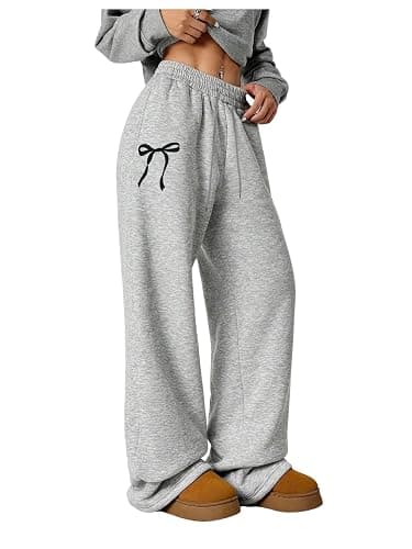 SOLY HUX Women's Sweatpants Bow Graphic Drawstring Elastic Waist Wide Leg Pants with Pockets - Image 1
