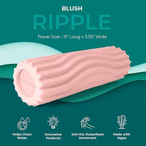Oceanfoam Ripple Travel Foam Roller (11" x 3.35") Firm Mini Foam Roller for Physical Therapy, Deep Tissue Massage, Back Pain - High Density, Ergonomic Wave Textured - Yoga, Pilates, Exercise (Blush) thumbnail 4