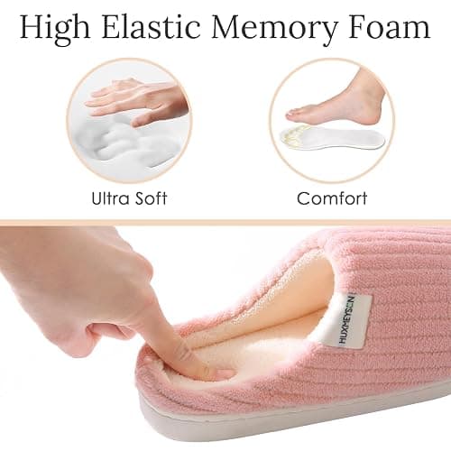 HUXMEYSON Slippers for Women, Warm Memory Foam Comfy House Slippers with Anti-Skid Rubber Sole for Indoor and Outdoor thumbnail 3