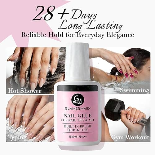 GLAMERMAID Super Strong Nail Glue for Press On Nails, Fast Drying Brush On Glue for Nail Tips & Acrylic Fake Nails, Long-Lasting, Maximum Strength, Mess-Free 15ml thumbnail 5
