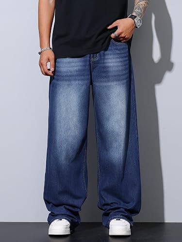 DFGIGT Mens Wide Leg Baggy Jeans Y2k Casual Fashion Loose Denim Pants Work Office Streetwear thumbnail 5