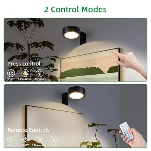 4 Pack Wireless Picture Lights for Wall,Rechargeable Picture Light Battery Operated with Remote,Dimmable Painting Light for Art Display,RGB Battery Wall Lights for Dartboard Photo Frame Gallery.Black thumbnail 4