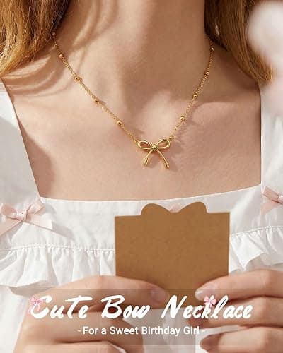 UNGENT THEM You Are Loved - Cute Bow Necklace Happy 8th 9th 10th 11th 12th 13th 14th 15th 16th 18th Birthday Gifts for Girls Women thumbnail 2