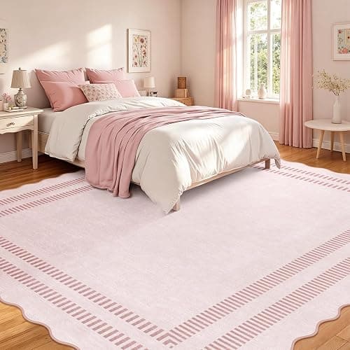 LORWER Pink Rugs for Living Room 8x10, Soild Machine Washable Area Rugs for Bedroom Girls, Non Slip Ultra-Thin Low-Pile Carpet for Playroom Nursery Kids Room thumbnail 3