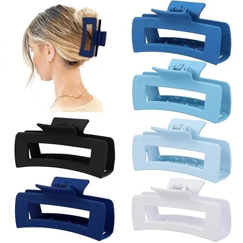 Sisiaipu 4 Inch Big Hair Claw Clips 6 Pcs Large Claw for Thick Hair Square Hair Clips for Women Rectangle Hair Clips Nonslip Acrylic Banana Jaw Clips Hair Accessories for Girls (Blue) thumbnail 3