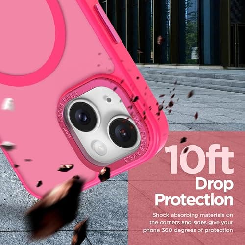 MOWIME Magnetic Designed for iPhone 14 Case 6.1" 2022, Hot Pink | [Compatible with Magsafe] [with Wallet & Card Holder] [Military Drop Protection] Slim Translucent Matte Phone Case thumbnail 2