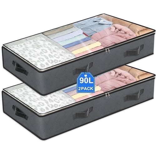 2 Pack Under Bed Storage, 90L Collapsible Closet Containers Organizers and Under Bed Storage Bins, Underbed Storage Bags for Wrapping Paper, Blanket, Towels, Clothes, Comforter, Sweaters, Linen Sheets - Image 1