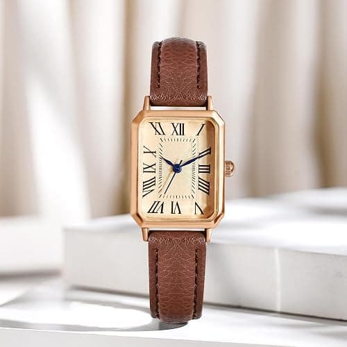 BESTKANG Leather Strap Watches for Women Elegant Dainty Ladies Watch Vintage Rectangle Women Quartz Wrist Watch thumbnail 2