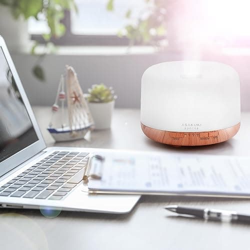 ASAKUKI Oil Diffuser with Essential Oils Set, 500ml Aromatherapy Humidifier with 14 LED Colors & Auto Shut-Off - 6 Oil Gift Pack(Lavender Eucalyptus Tea Tree Orange Peppermint Lemongrass) thumbnail 2