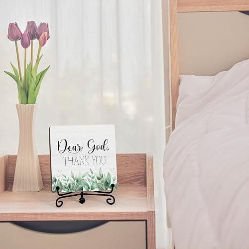 Modern Farmhouse Decor, Home Decor For Living Room, Boho Chic Aesthetic Shelf Decorations, Christian Eucalyptus Dear God Sign, Farm House Entryway Tv Stand Fireplace Coffee Table Decoration (09) thumbnail 4