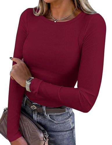 PRETTYGARDEN Women 2025 Fall Clothes Long Sleeve Shirts Ribbed Knit Fitted Basic Tee Going Out Tops Underscrub Casual Outfits - Image 1