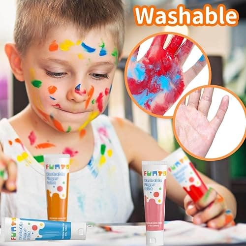 Funto Washable Finger Paint for Kids, Safe & Non-Toxic Finger Painting for Toddlers 1-3, Bath Paint, Toddler Art Painting Supplies, 10 Assorted Colors thumbnail 5