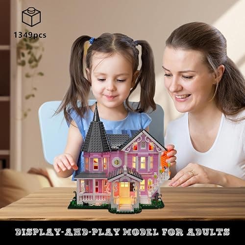 Pink Palace House Building Set with Lights,Halloween Haunted Blocks Toy,Compatible with Lego,Halloween House Kit for Kids Adults,Valentines Christmas for Girls and Boys (1349PCS) thumbnail 6
