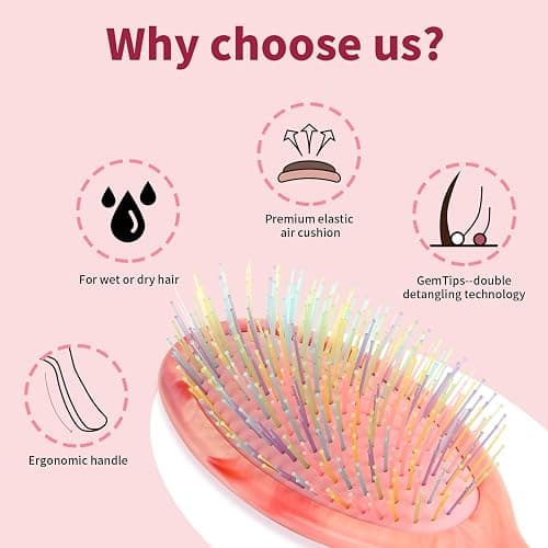 BLUSHMARKS Detangling Wet Hair Brush for Curly or Straight Hair, Cushion Detangler Hairbrush with Double-Layered Ultra and Soft-Nylon Bristles for Wet or Dry Hair, Gift for Women Girls Kids thumbnail 4