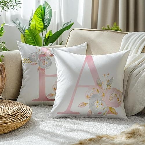 Dekokissenbezüge, Alphabet, dekorative Blumen, quadratische Buchstaben, für Sofa, Couch, Schlafzimmer, Autositz, Heimdekoration (Buchstabe A) thumbnail 5