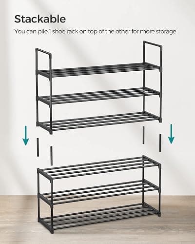 SONGMICS Shoe Rack, 3-Tier Shoe Organizer, Metal Storage Shelf, Upright or Upside Down, for 16-20 Pairs, Stackable, for Entryway, 11.8 x 36.2 x 21.7 Inches, Black ULSA303B02 thumbnail 8