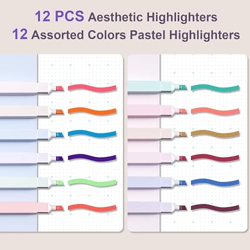 AUYAARS 12 PCS Aesthetic Highlighters Set, 12 Pastel Color Cute Highlighters, No Bleed Chisel Tip Marker Pens for Bible Study, Journaling, Notes, Office, School Supplies thumbnail 2