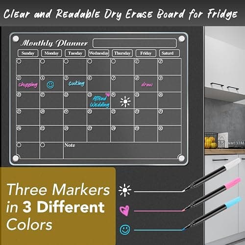 DIYMAG Magnetic Calendar for Refrigerator 4 PCS Dry Erase Whiteboard 15.2"x11.2" Magnet Fridge Wall Planners Planning Acrylic Clear Chalkboard Apartment Decor Meal Planner with 6 Colors Markers thumbnail 5
