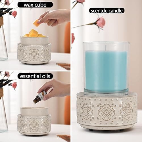 mocosa Ceramic Wax Warmer Wax Melt Warmer for Scented Wax 3-1 Electric Candle Warmer Home Fragrance Wax Burner for Mom Women(Beige-Granular) thumbnail 5