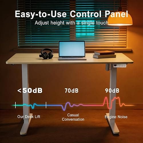 Fullpeak Adjustable Standing Desk, 55x24 Inch Electric Desk with 3 Memory Presets & Child Lock, Ultra-Quiet Motor, Industrial Steel Frame, Adjustable Feet, for Multi-Monitor Setup, Light Walnut thumbnail 5