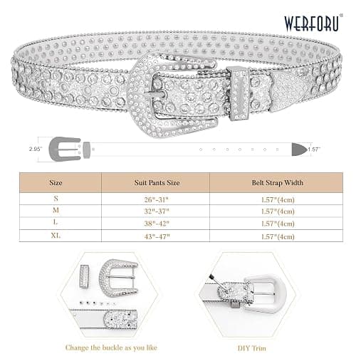 WERFORU Women Men Western Rhinestone Studded Leather Belt Unisex Bling Cowgirl Cowboy Waist Belt for Jeans Pants Dress thumbnail 4