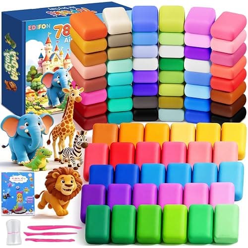 EDIFON Air Dry Clay, 78 Colors Foam Magic Modeling Clay for Kids DIY Crafts | Non-Sticky, Ultra-Light & Soft, Model Clay Toy with Sculpting Tools, School Project Supplies, Gifts for Ages 3-12 Boys Girls - Image 1