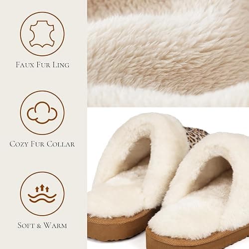 Fuzzy Slippers for Women Cozy Faux Fur House Shoes Winter Warm Memory Foam Slippers for Indoor and Outdoor thumbnail 3