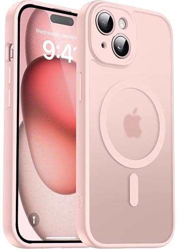Natiiozie Magnetisch Kompatibel mit iPhone 15 Hülle Kompatibel mit MagSafe, Kameraschutz FallSchutz Handyhülle, Stoßfest Kratzfest Schutzhülle Transluzente Matt Rückseite 6.1 Zoll Case Rosarot - Image 1
