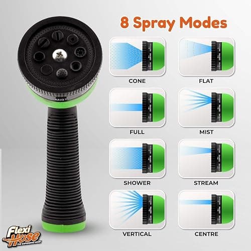 Flexi Hose with 8 Function Nozzle, 50FT - Lightweight Expandable Garden Hose, No-Kink Flexibility, 3/4 Inch Solid Brass Fittings and Double Latex Core - Black and Green thumbnail 7