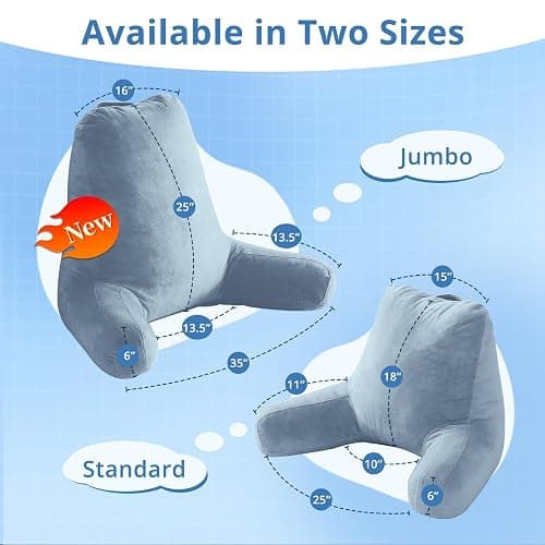Sasttie Reading Pillow for Sitting in Bed Adult, Back Pillow for Bed Sitting Up, Backrest Back Support Chair Pillow, College Dorm Essentials for Girls and Boys, Greyish Blue Standard thumbnail 2