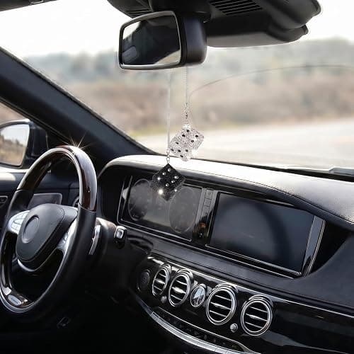 Bling Diamond Dice Car Hanging Accessories – Crystal Rear View Mirror Ornament, Sparkly Car Decor, Lucky car Accessories All Models (Black and White) thumbnail 8