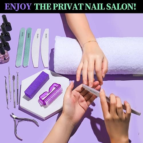 FANDAMEI Manicure and Pedicure Tools Kit, Manicure Kit, Nail Files 100/180, Nail Buffer Block, Nail Cuticle Nippers, Cuticle Pusher, Cuticle Peeler, Ingrown Toenail Tool, Toenail File, Purple thumbnail 6