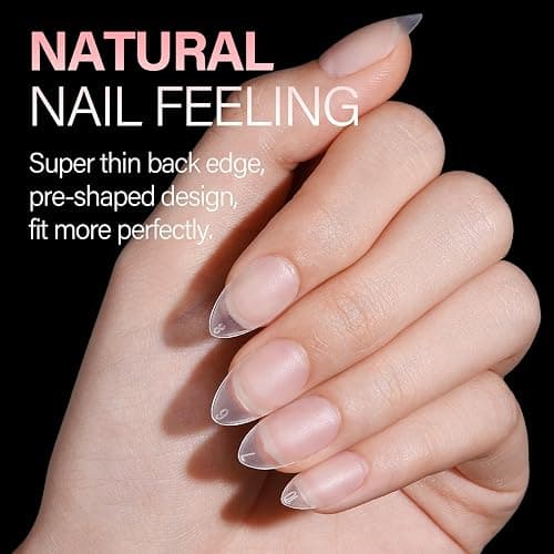 AILLSA Short Almond Nail Tips 450PCS Acrylic Gel Double-sided Matte Clear Pre-Buff Gel Nail Tips No Need Base Coat Press on Nails Tips for Extension 15 Sizes thumbnail 5