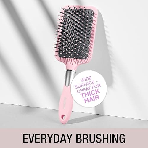 Conair Velvet Touch Paddle Cushion hair brush - Detangling hairbrush - curly or straight styles - men or women - detangler - features soft touch handle - Blush Pink thumbnail 3