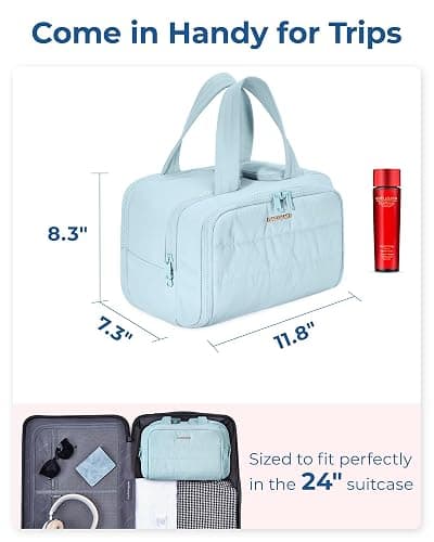 BAGSMART Travel Toiletry Bag, Lightweight Large Wide-open Travel Bag for Women, Puffy Cosmetic Makeup Bag Organizer with Handle for Accessories,Essentials, Toiletries, Blue thumbnail 2