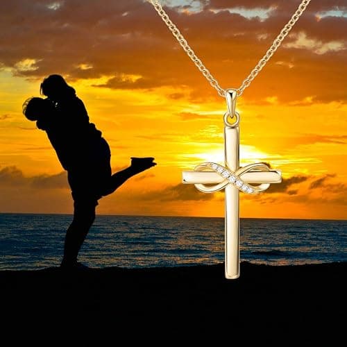 AmorAime 925 Sterling Silver Cross Necklace for Women Infinity Necklace 14K Rose Gold Plated Necklaces thumbnail 4