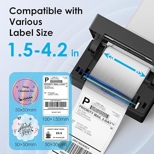 KNAON Bluetooth Thermal Shipping Label Printer 4x6 for Small Business,Black | High-Speed Thermal Label Printer, Perfect for Home, Office & Small Biz, Ideal for Etsy, Shopify, USPS,Includes 10 Test Sheets thumbnail 3