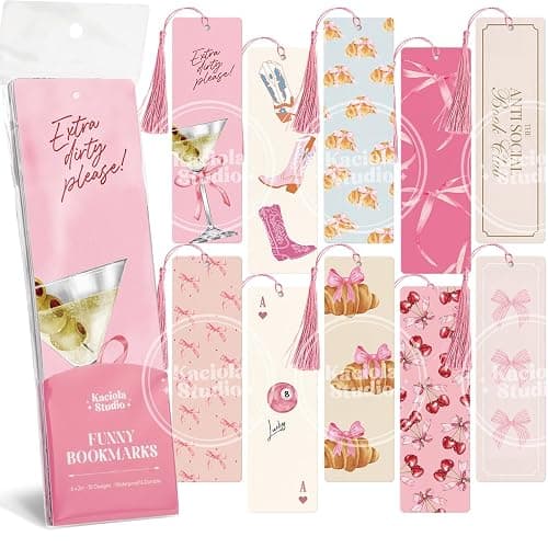 Kaciola Studio 10 PCS Pink Bow Bookmarks,Funny Bookmarks for Women,Double Sided Pink Romance Booklover Gifts,Cute Gifts for Romance Reader Friends Girls - Image 1