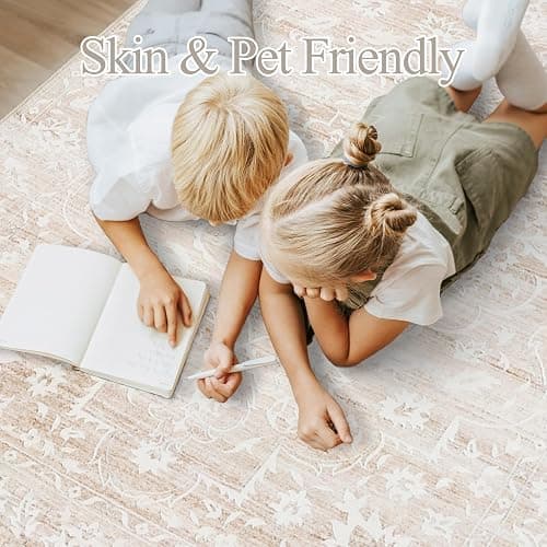 Soalmost 5x7 Area Rugs for Living Room, Beige Floral Washable Rugs for Dining Room, Bedroom, Home Office, Vintage Non-Slip Thin Rug thumbnail 5
